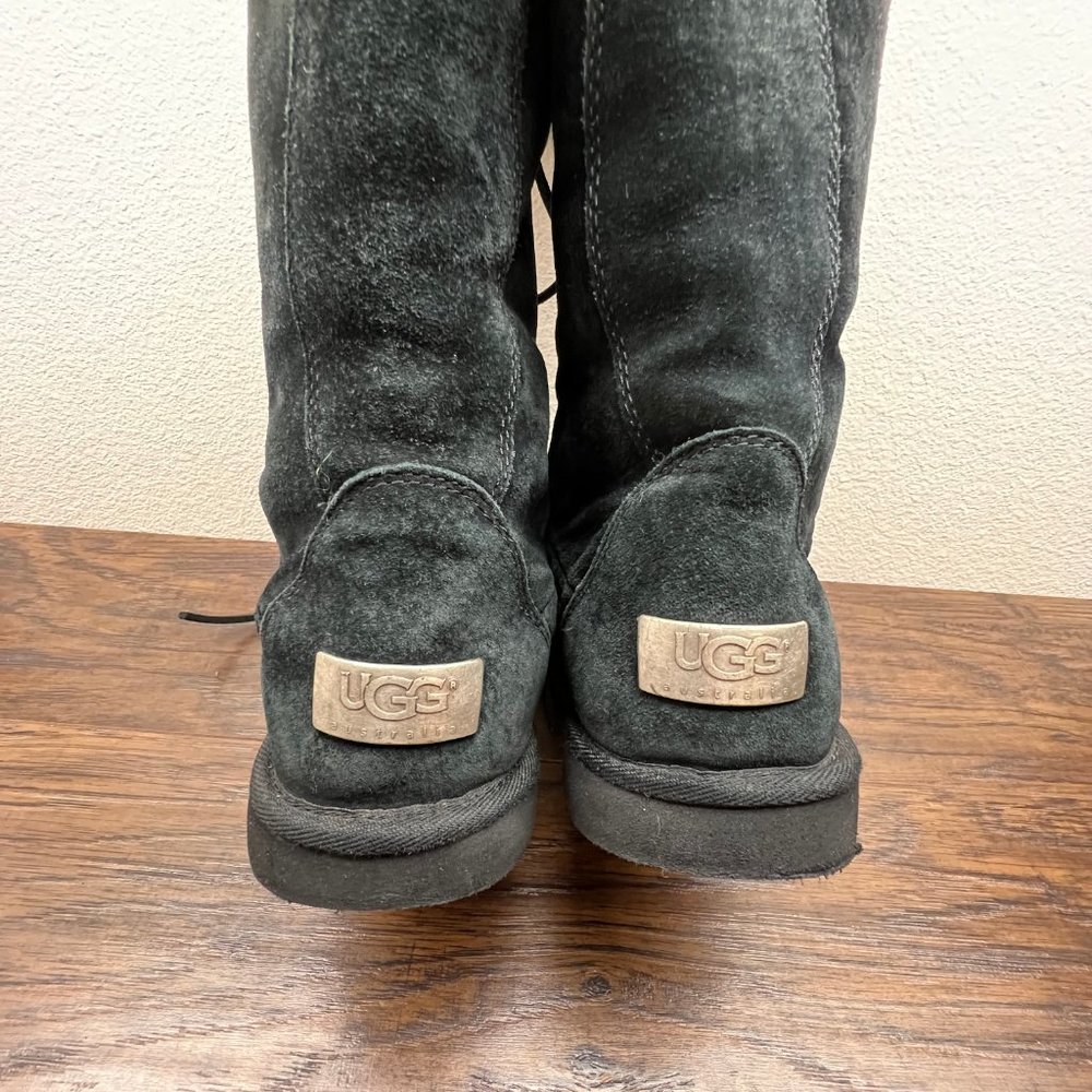 UGG Tularosa Black Suede Lace Up Sheepskin Tall Boots Women's Size 8 5190 - Picture 5 of 10
